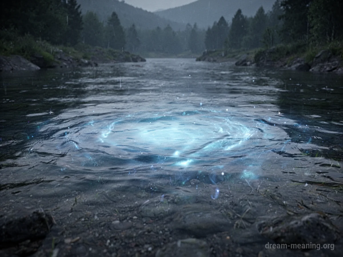 A serene body of water radiating a gentle blue luminescence.