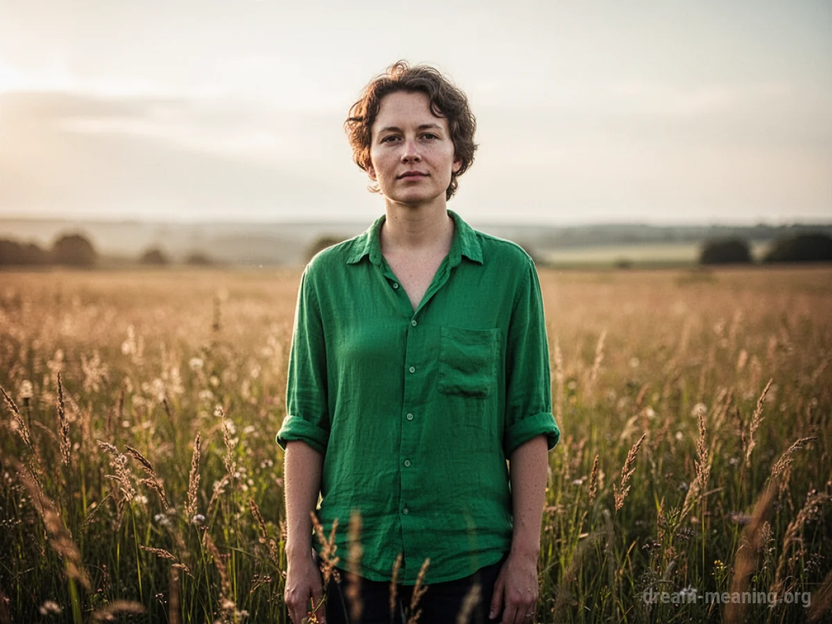 Person in a green shirt in a sunny field.