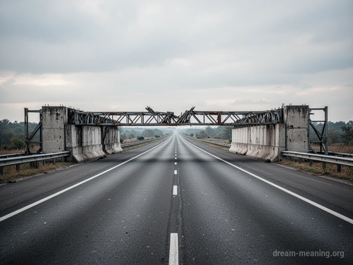 A highway is blocked by a concrete barrier.