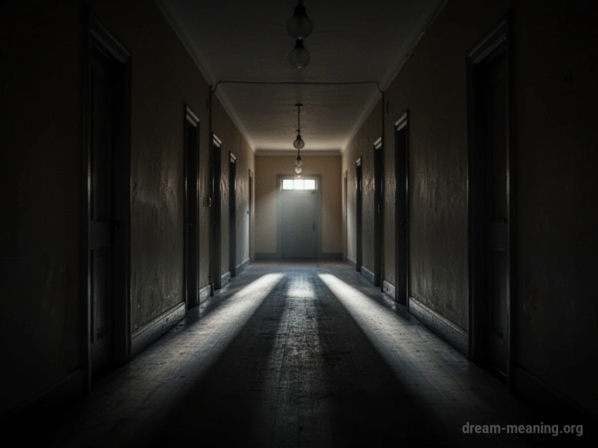 An empty, dark hallway with long shadows.