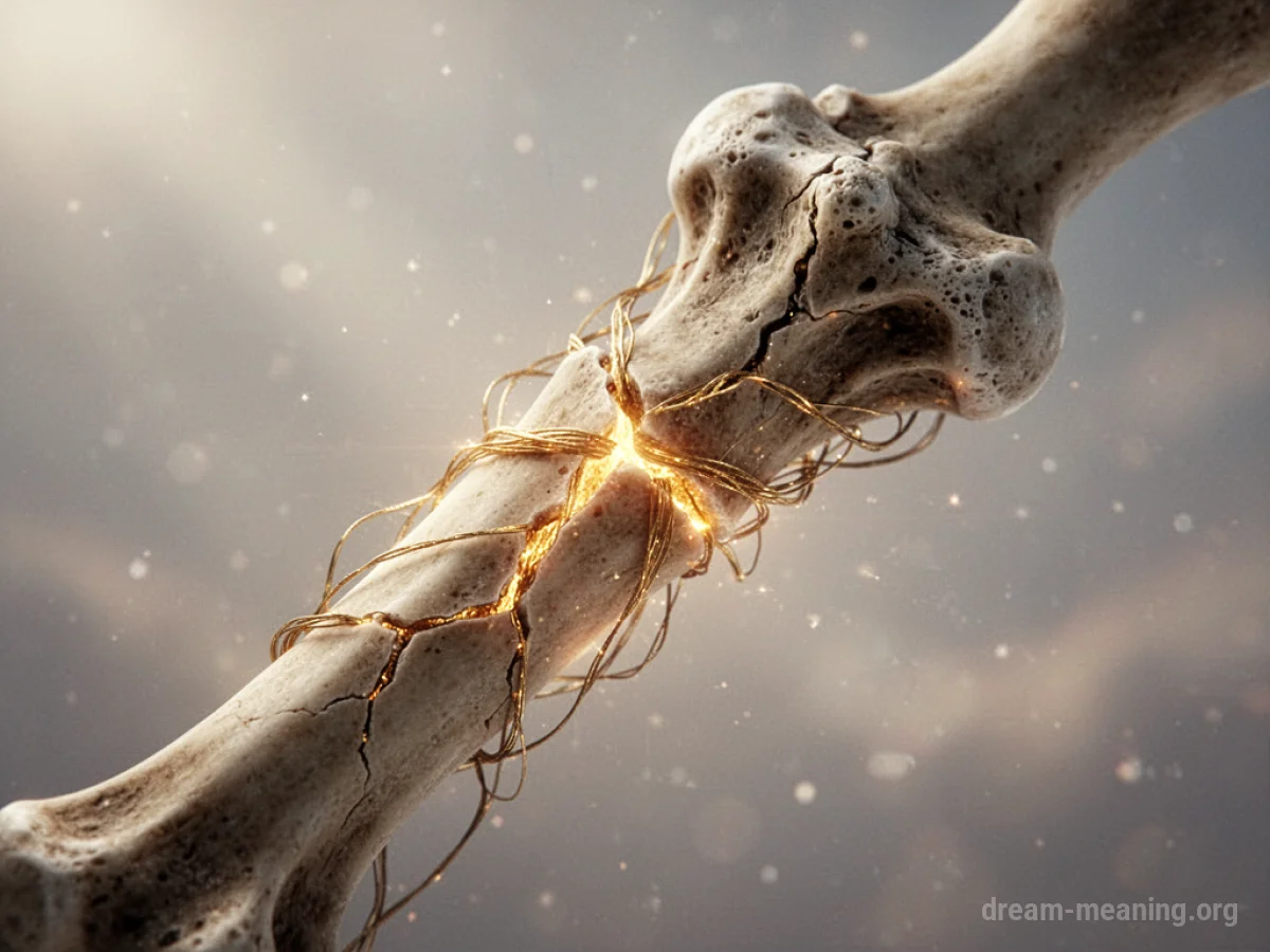 A cracked bone being repaired by glowing golden threads.