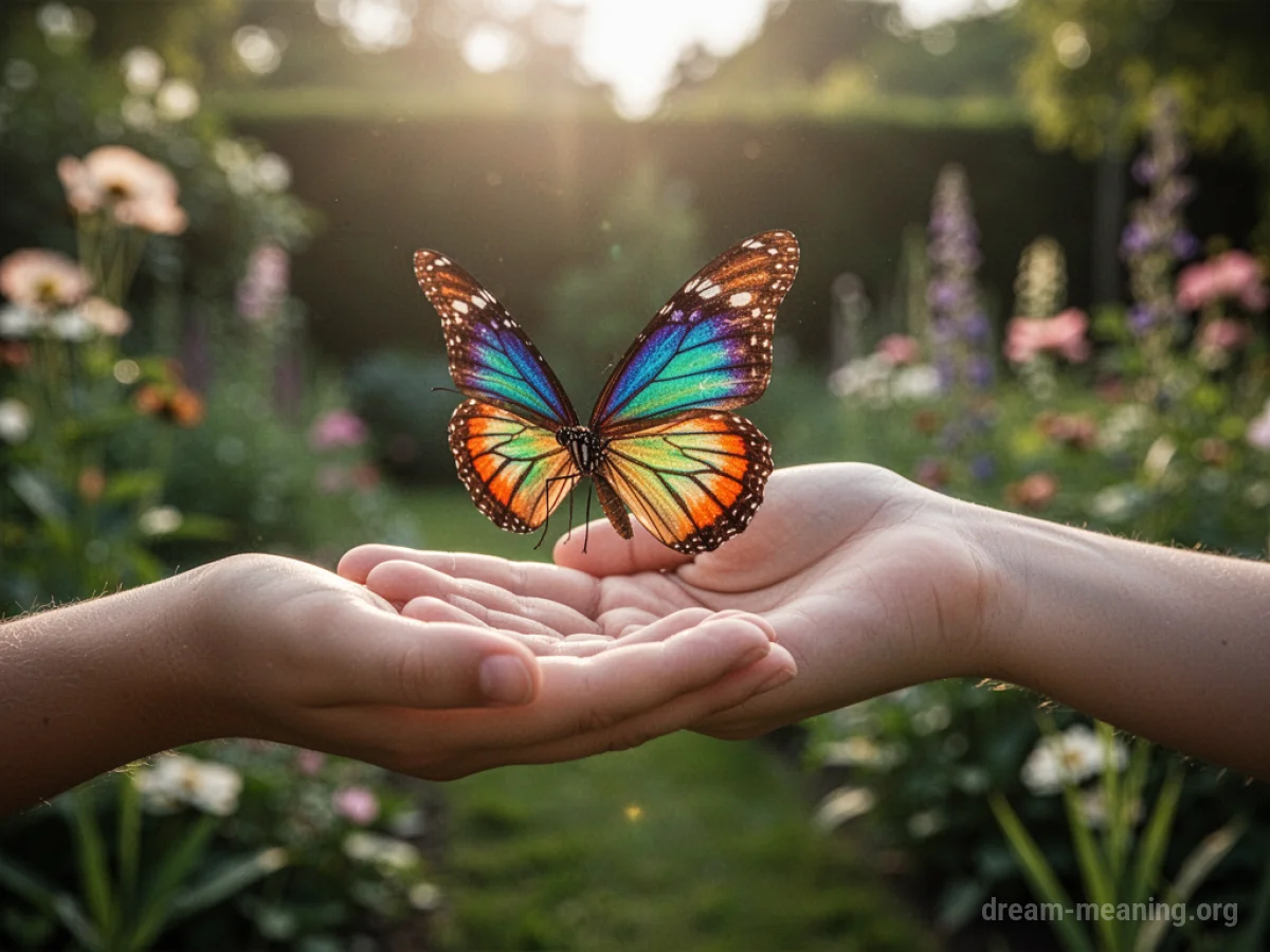 A butterfly landing on a person's hand.