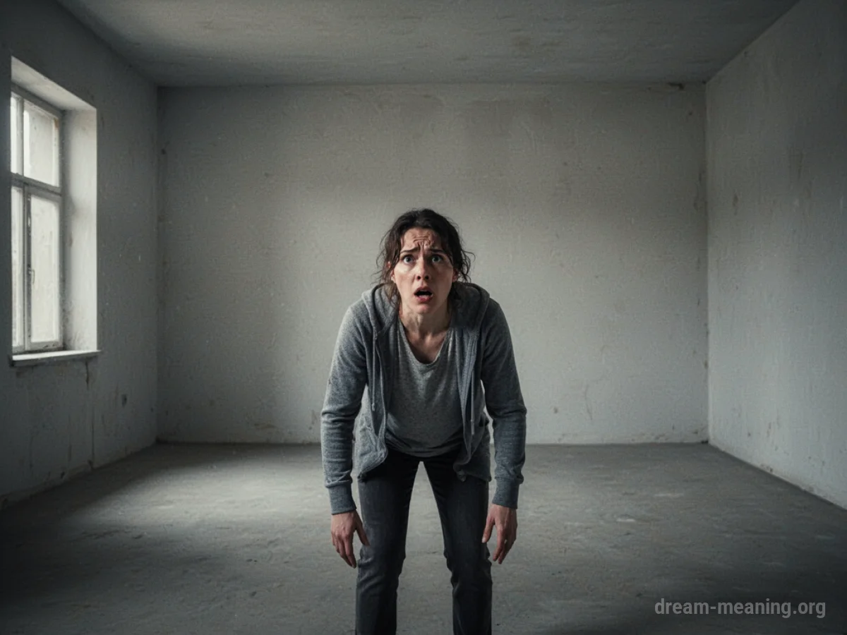 A solitary figure standing in a barren, enclosed space.