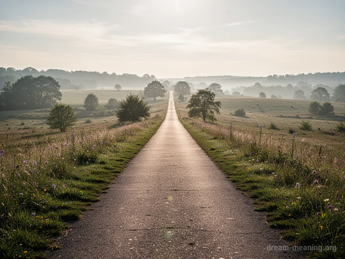 A straight, open path in a bright, natural setting.