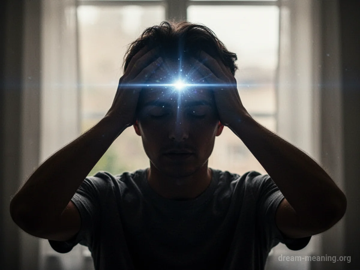 Silhouette of a person clutching their head with a light source behind it.