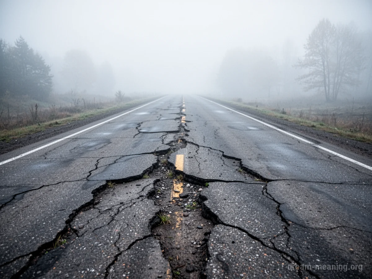 A highway breaking apart in the middle.