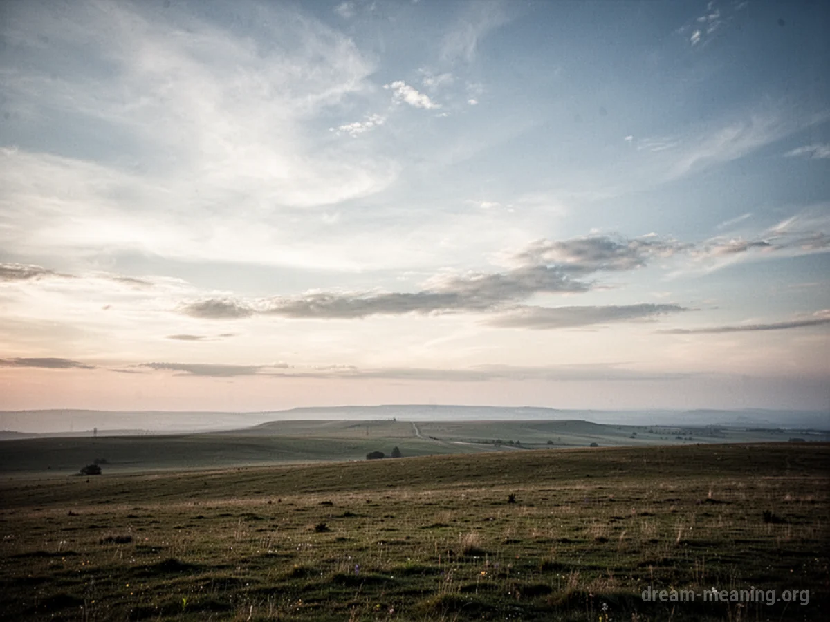A slightly bowed horizon line dividing the sky and a muted landscape.