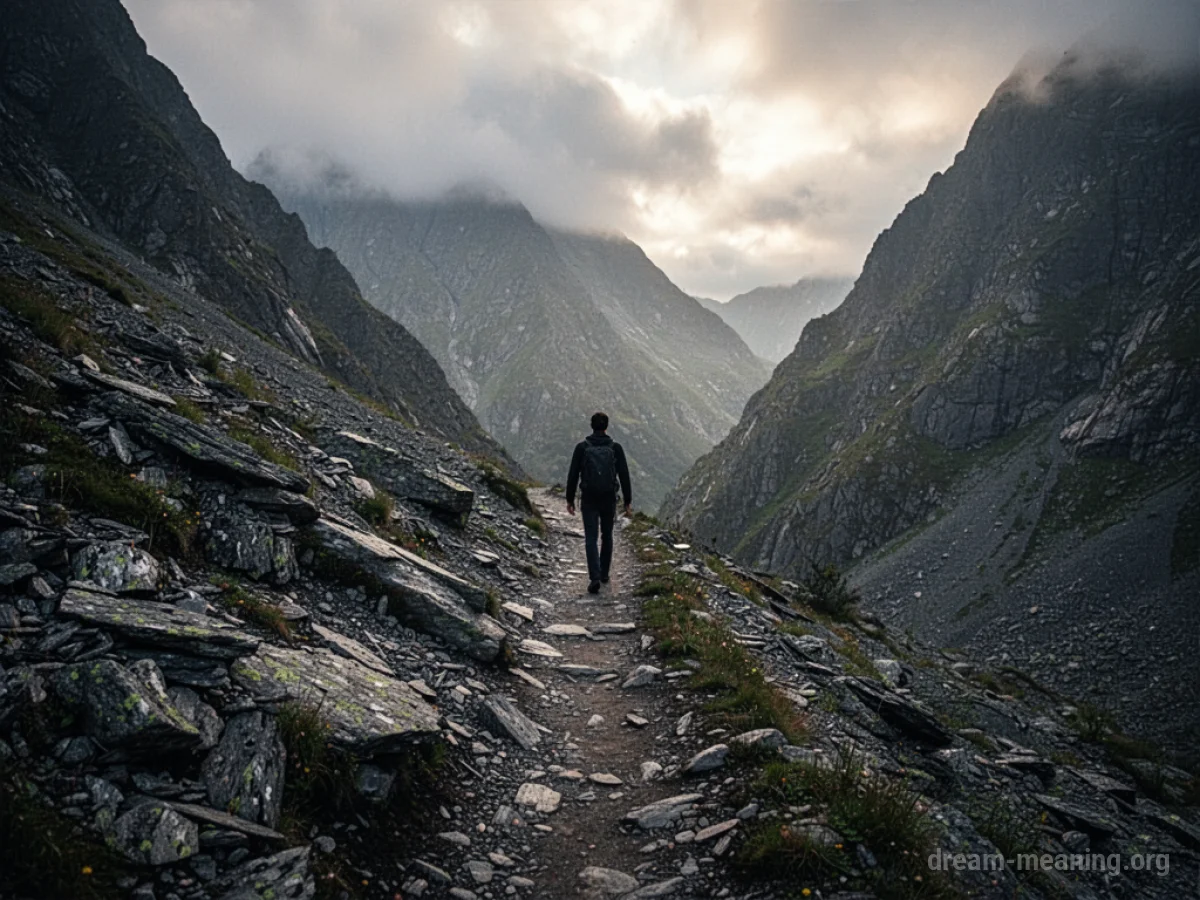 Silhouette of a person on a steep mountain trail.