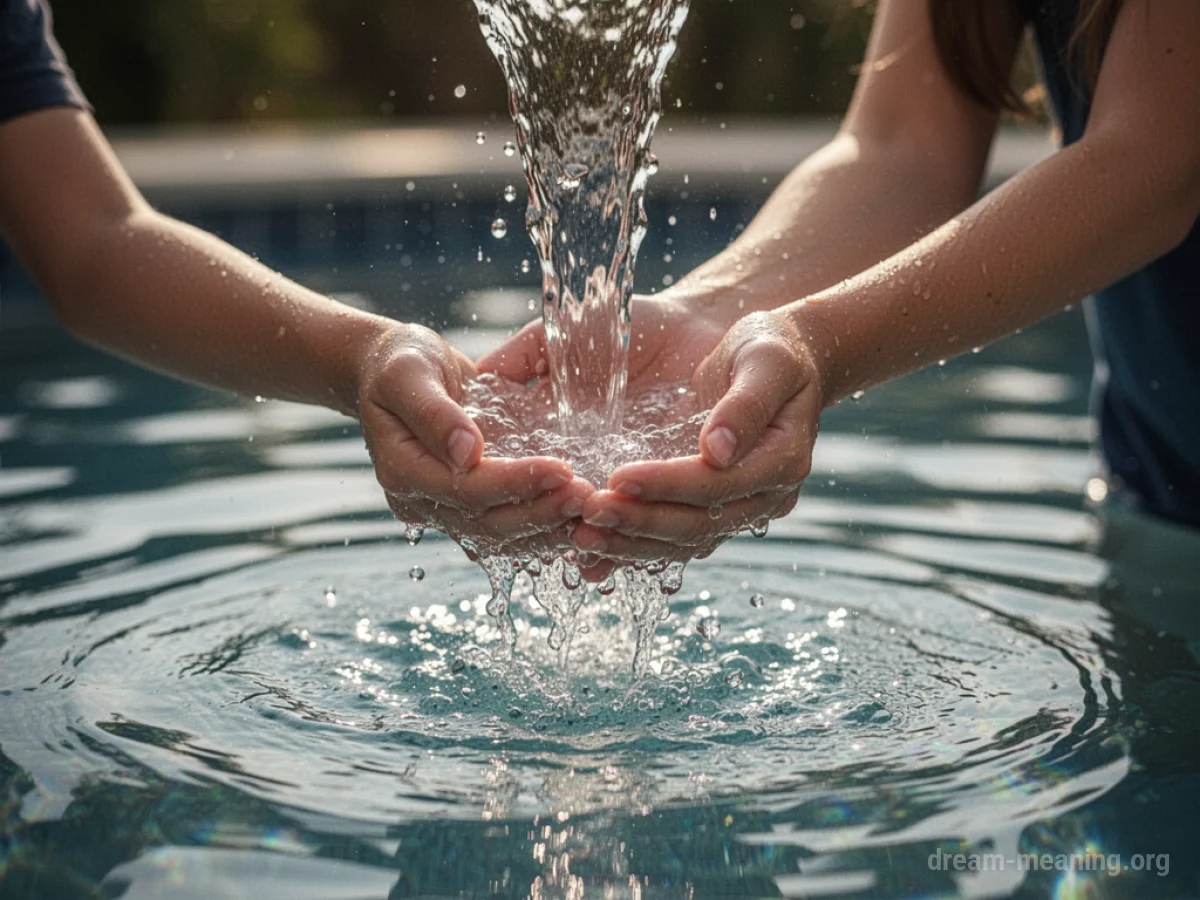 Clear water flowing into cupped hands.