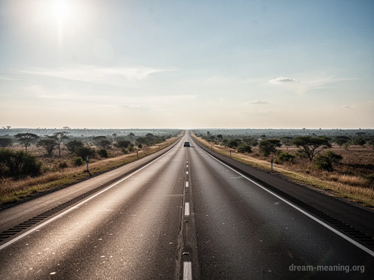 A car driving quickly down a straight highway.