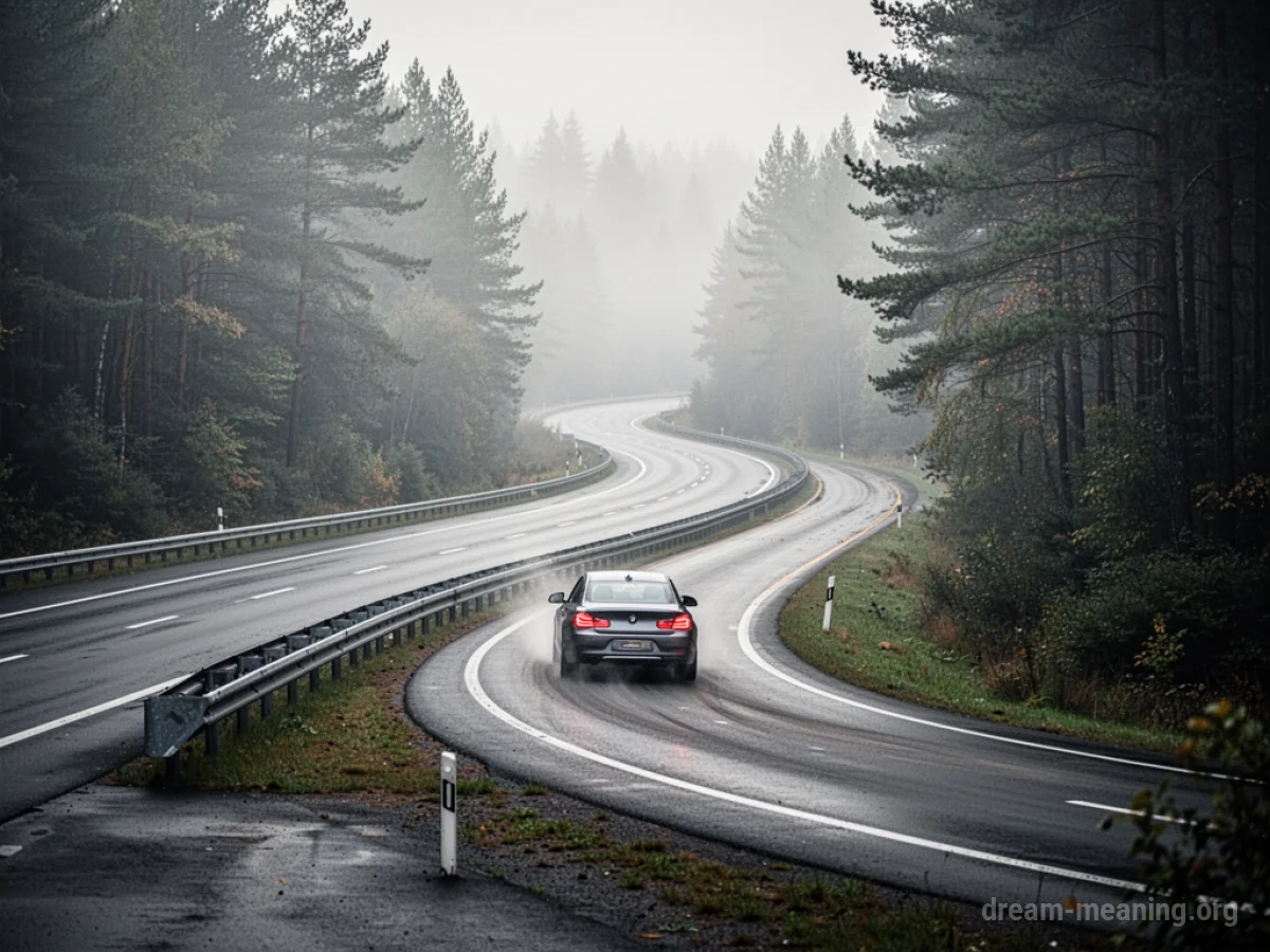 A car veering off a highway onto a smaller road.