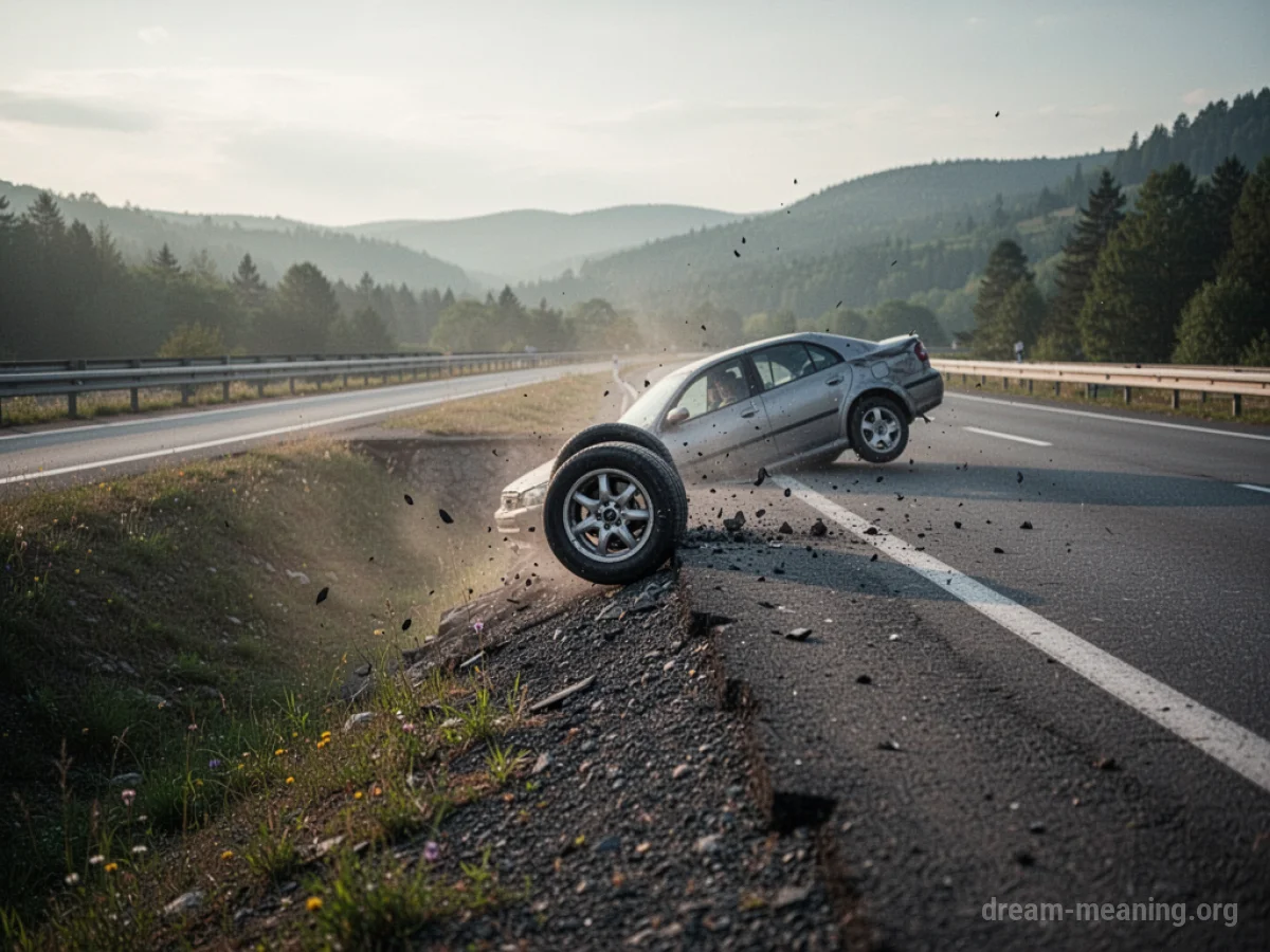 A car partially off the side of a road.