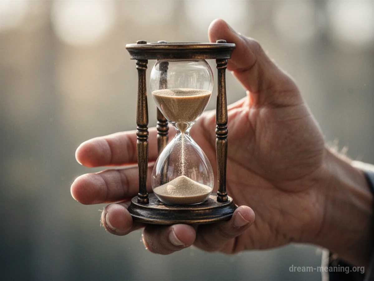 A hand holding an hourglass with sand pouring.