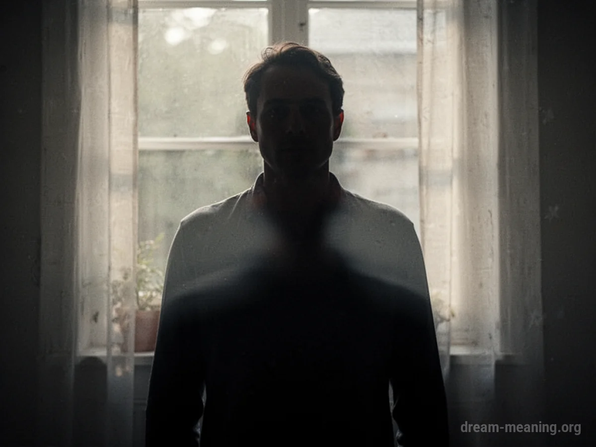 Silhouette of a person seen through a hazy, indistinct barrier.