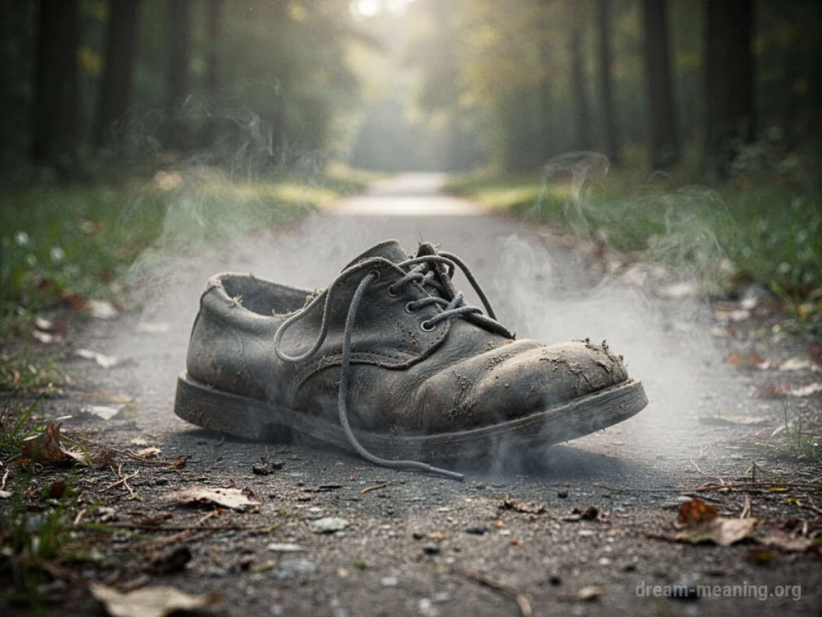 A shoe dissolving into mist.