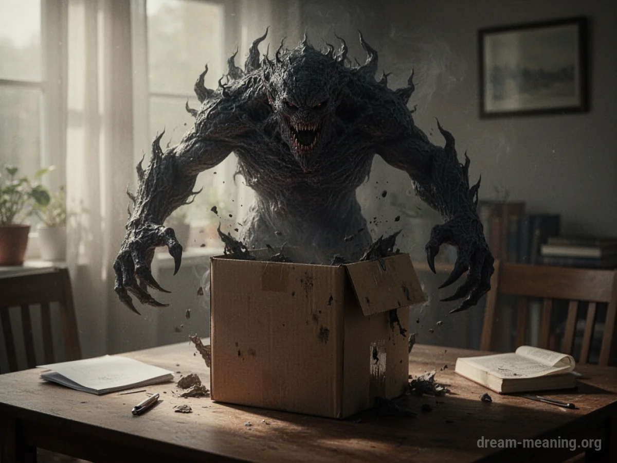 A monstrous shadow figure partially obscuring a common household item.