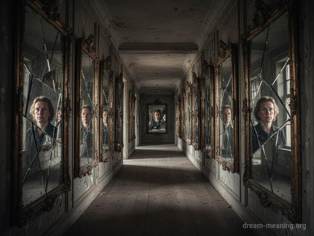 A long hallway with many mirrors on the walls.