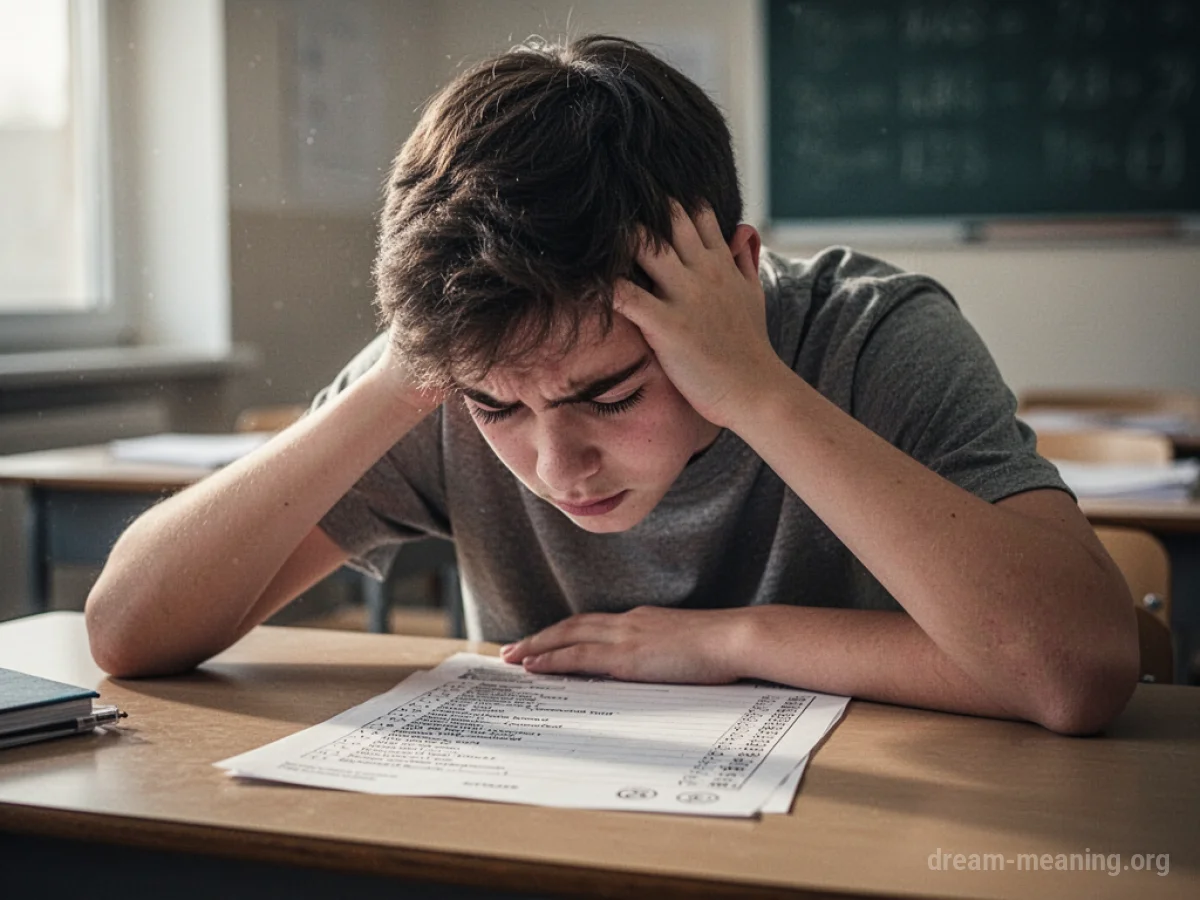 A student experiencing a headache while taking an exam.