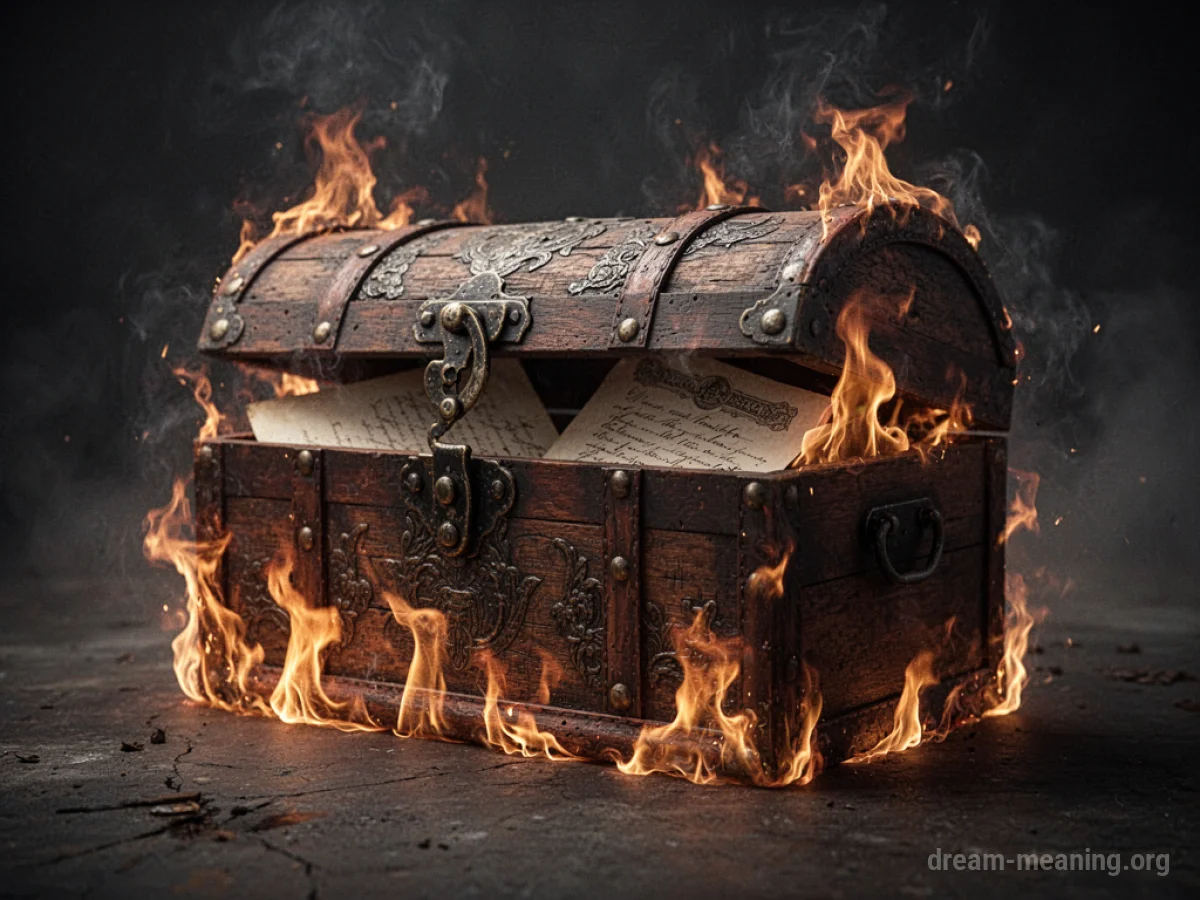 An antique chest on fire.
