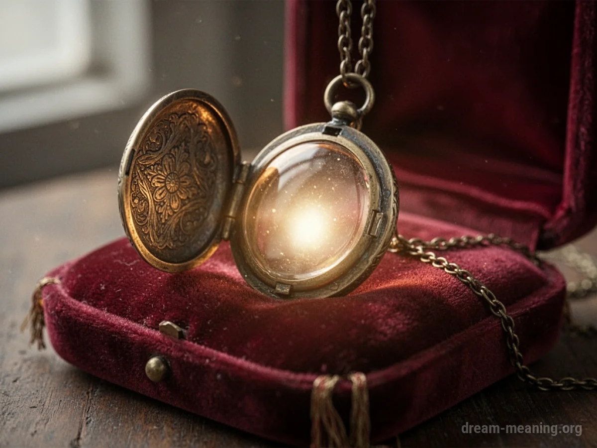 An antique locket emitting a soft glow.