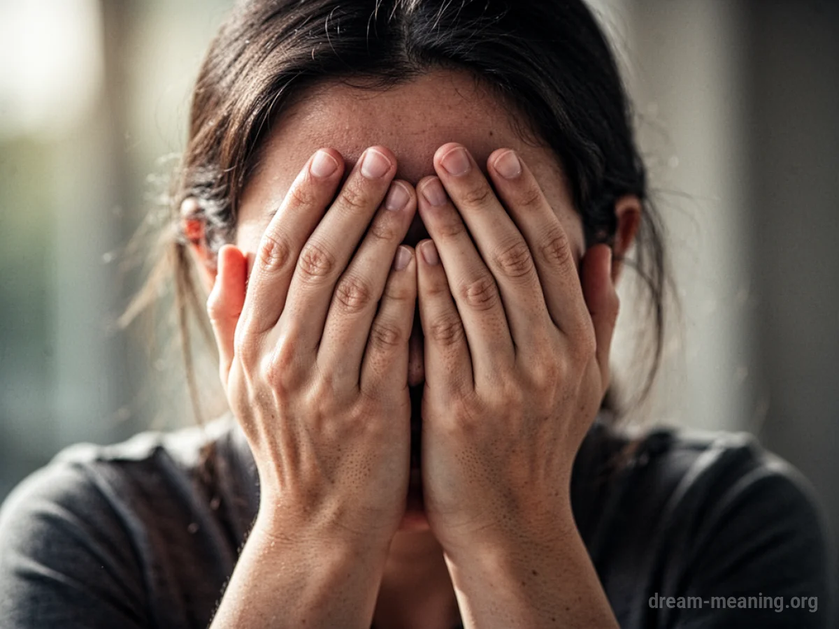 A person's hands cover their face.