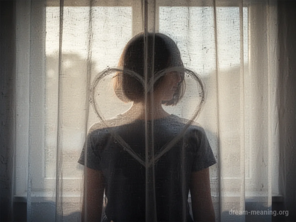 Silhouette of a person partially obscured by a sheer fabric.