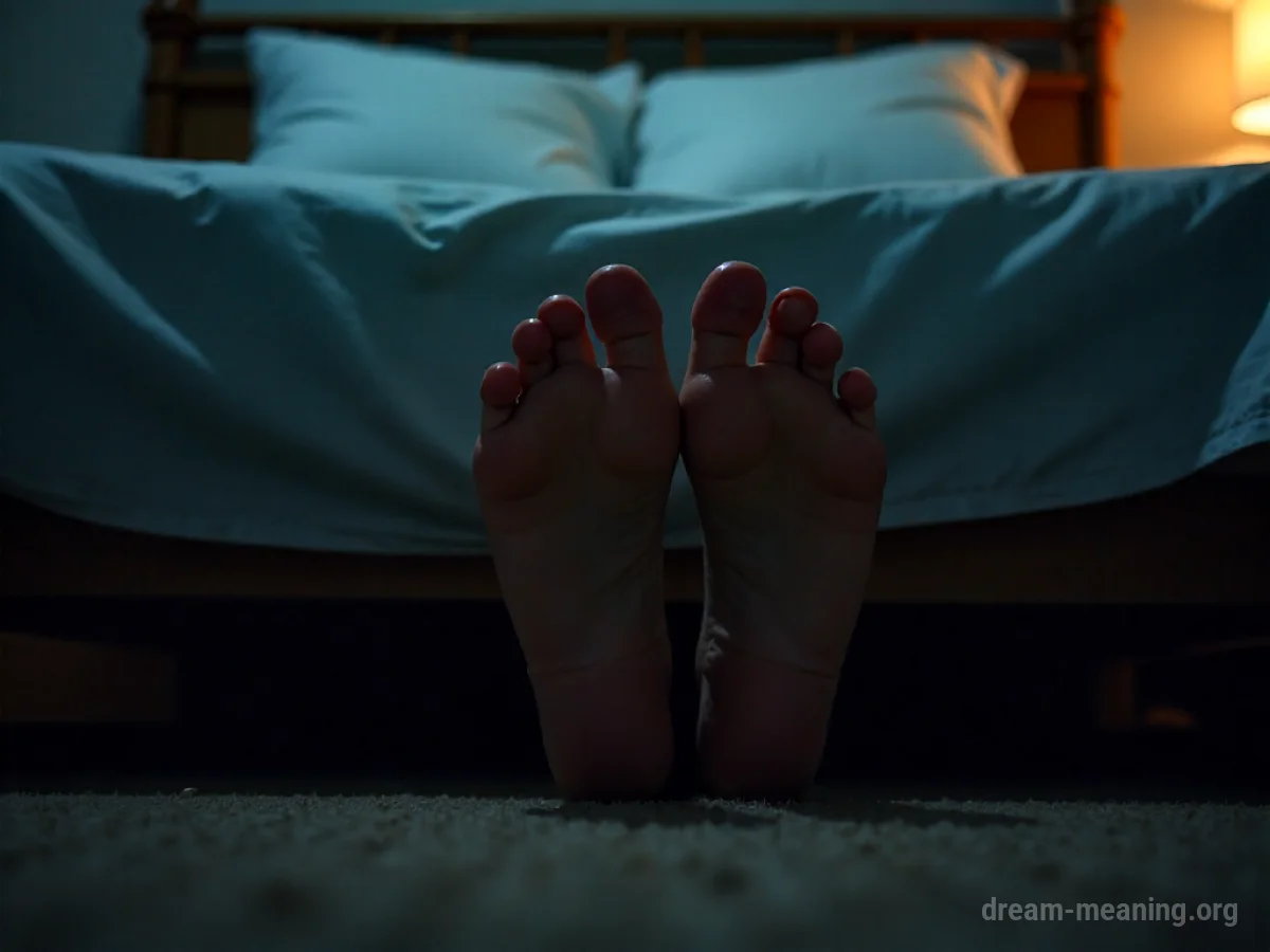 A hand extending from beneath a bed.