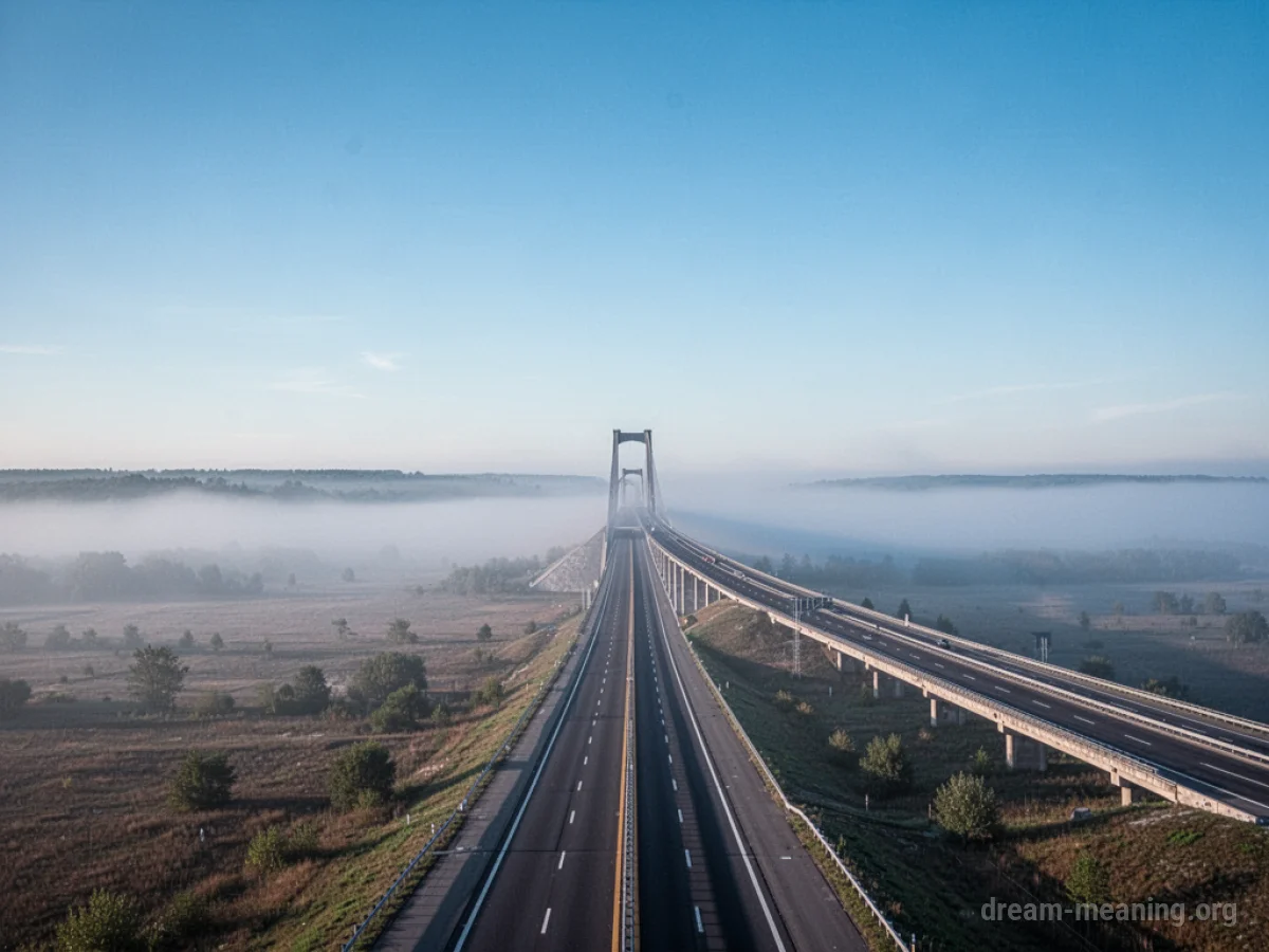 A long highway bridge spanning over a gap.
