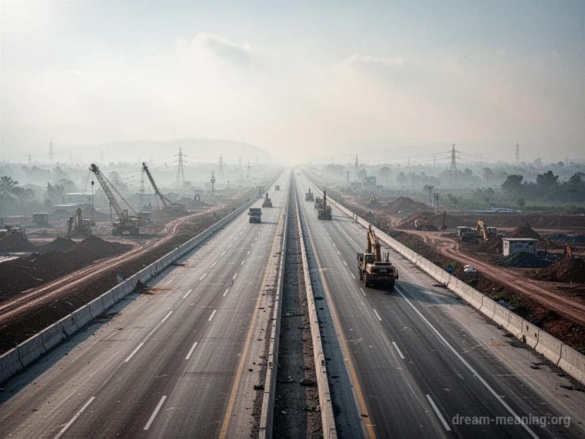 An unfinished highway under construction with barriers and equipment.