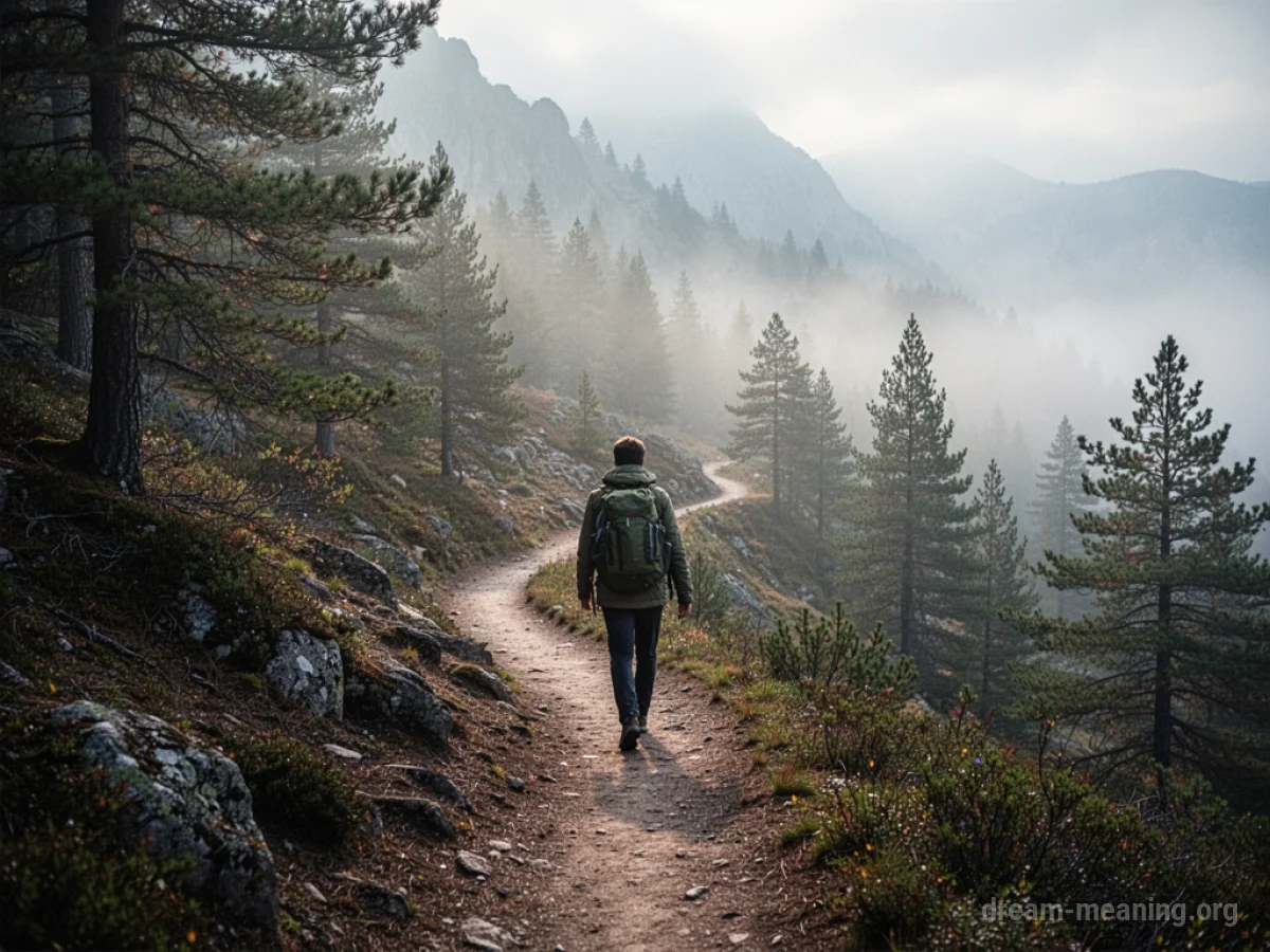 A lone hiker on a mountain path.
