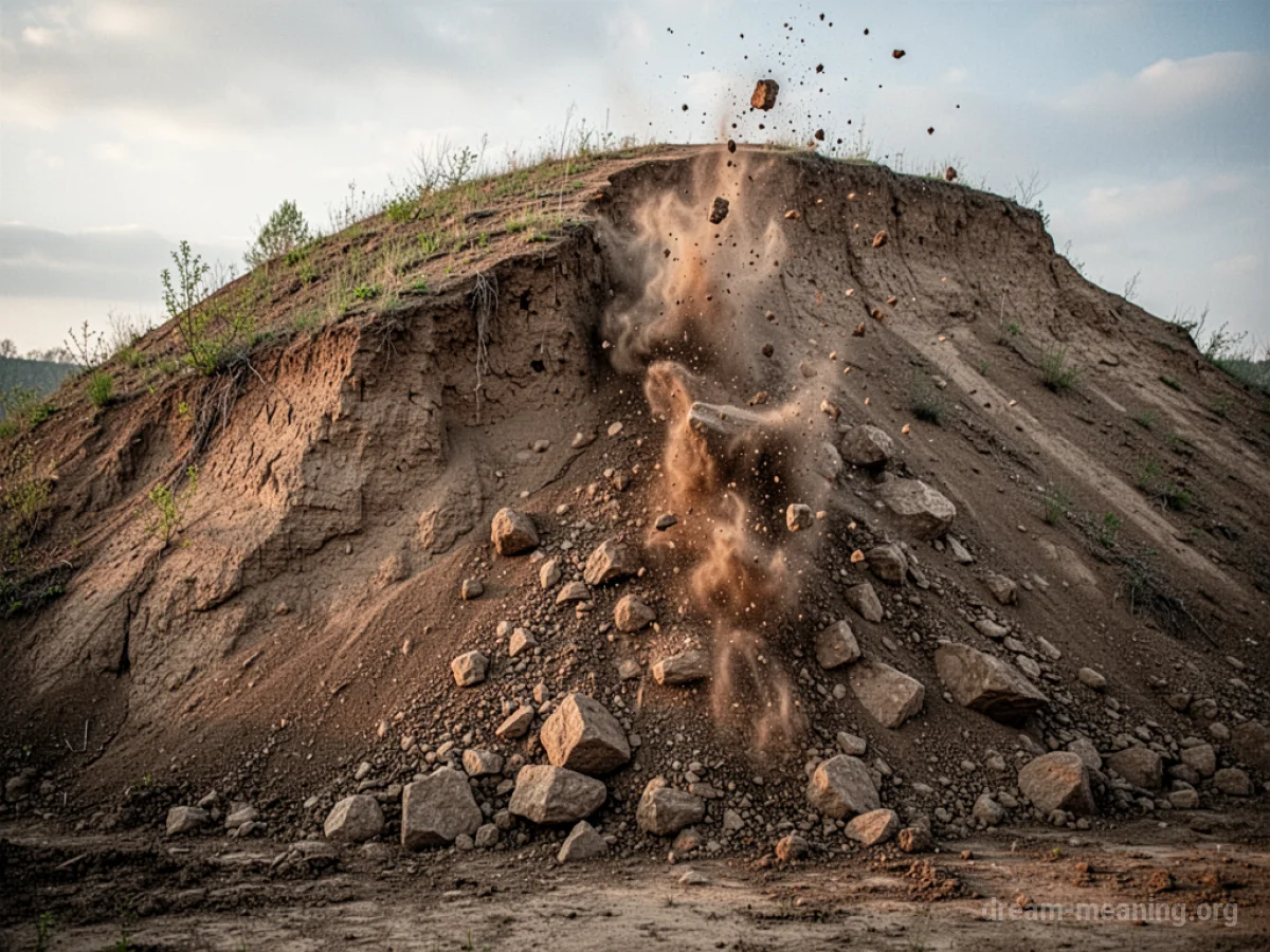 A large hill with a section visibly breaking away and sliding downwards.