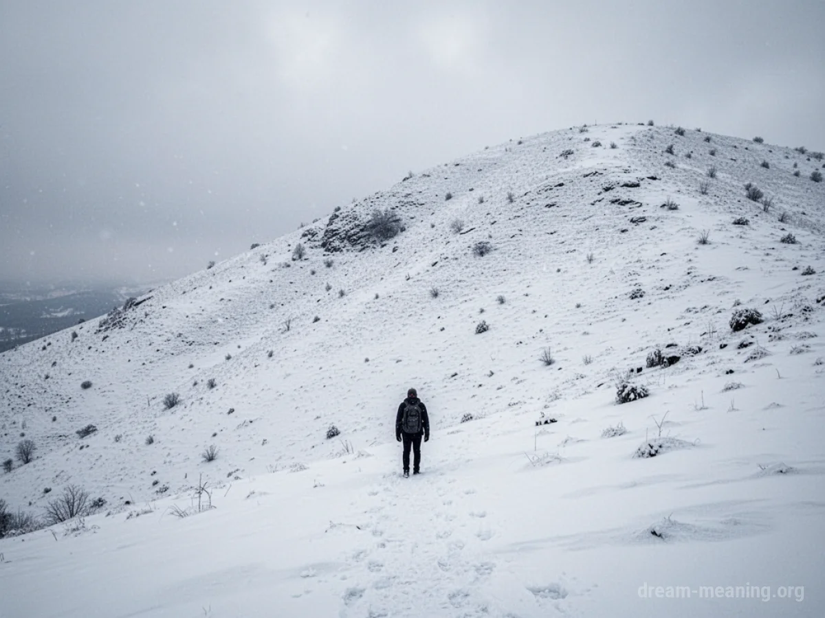 A snow-covered hill under a grey sky.