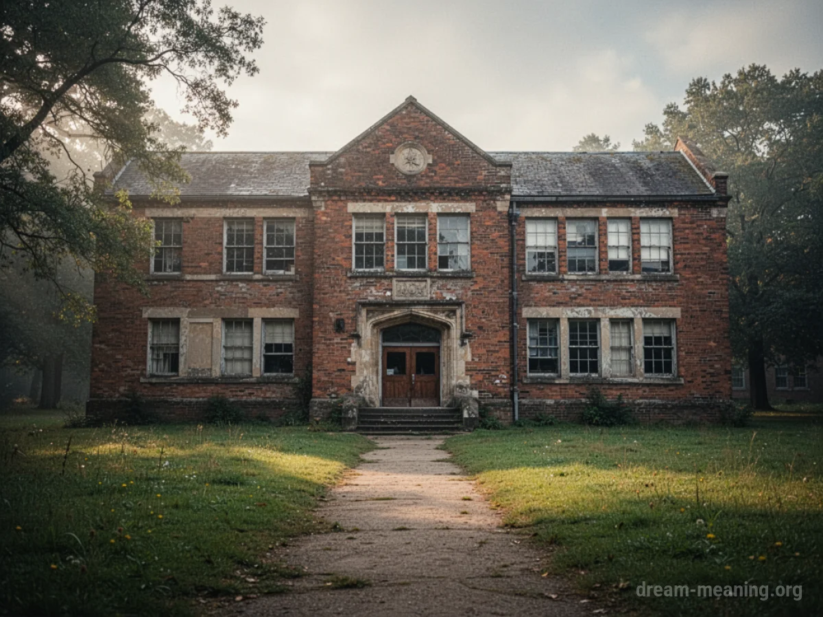 A brick school building with a pathway leading to the entrance.