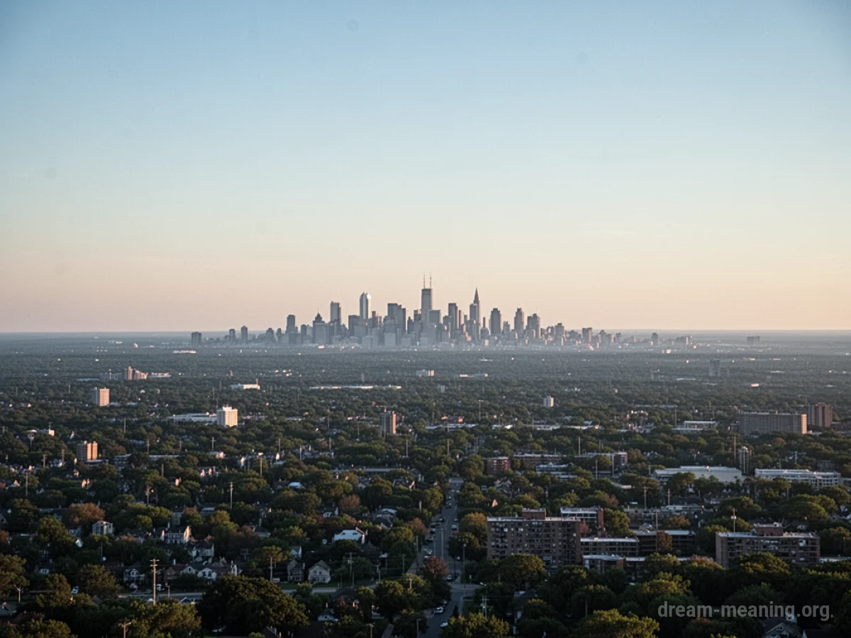 A city skyline appears on the horizon.