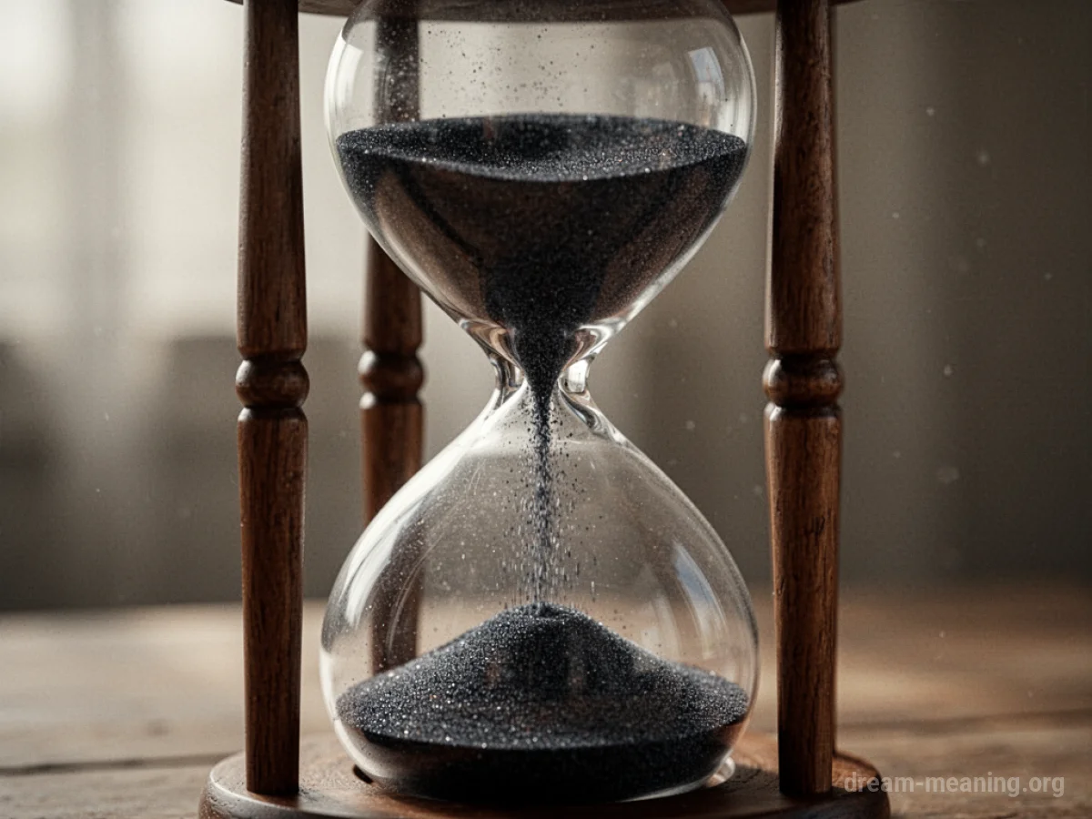An hourglass with sand steadily flowing from the top to the bottom.