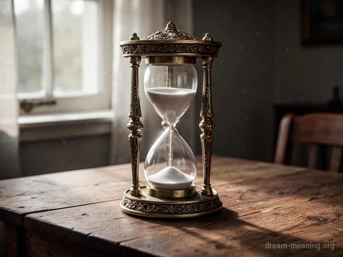 An hourglass with sand flowing from top to bottom.
