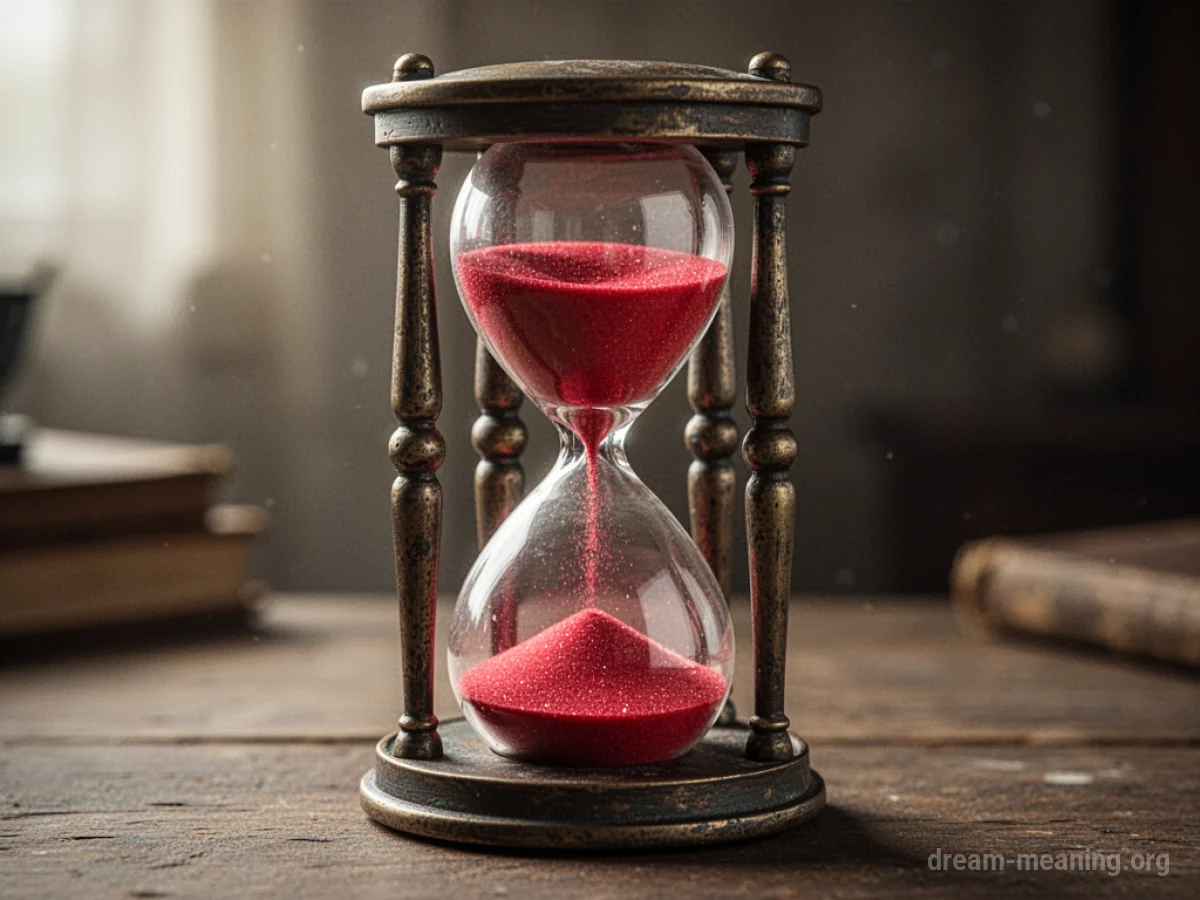 An hourglass with red sand flowing downwards.