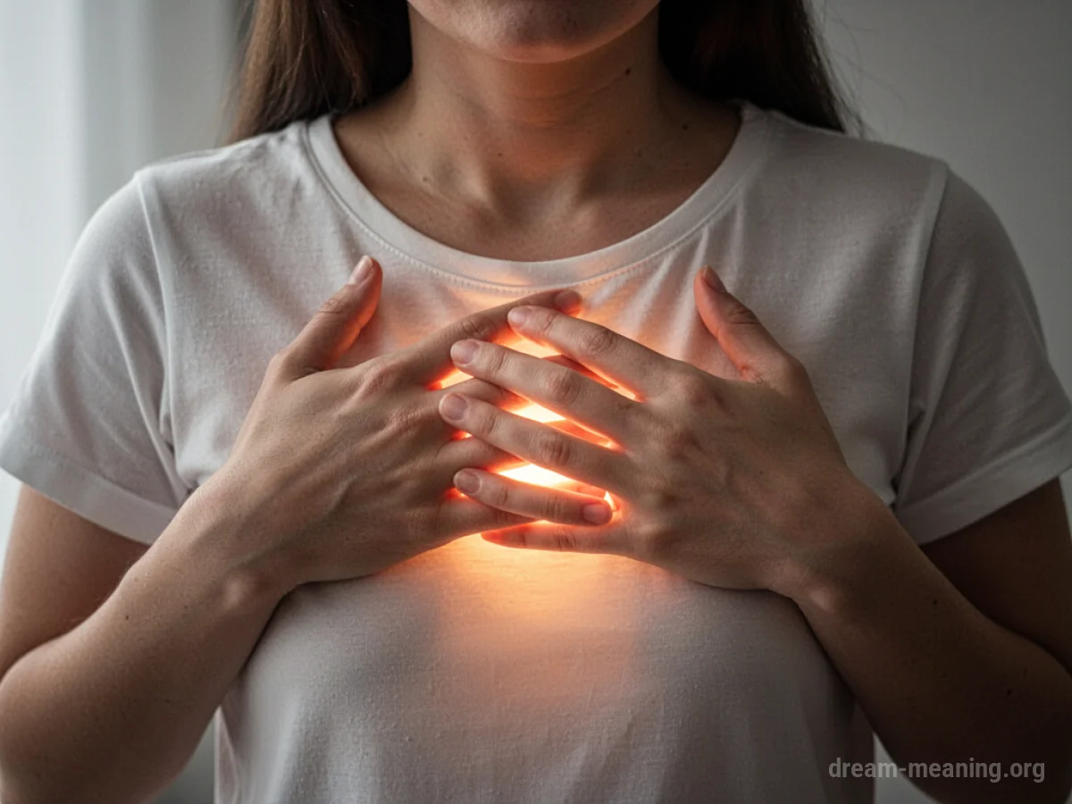 Person holding hands over their chest, with a subtle glow.