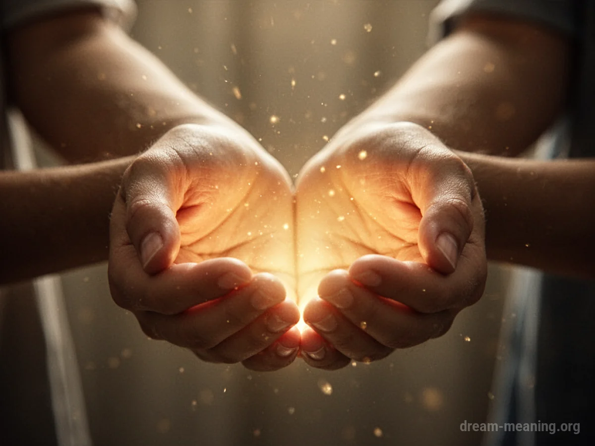 Two hands glowing with golden light.