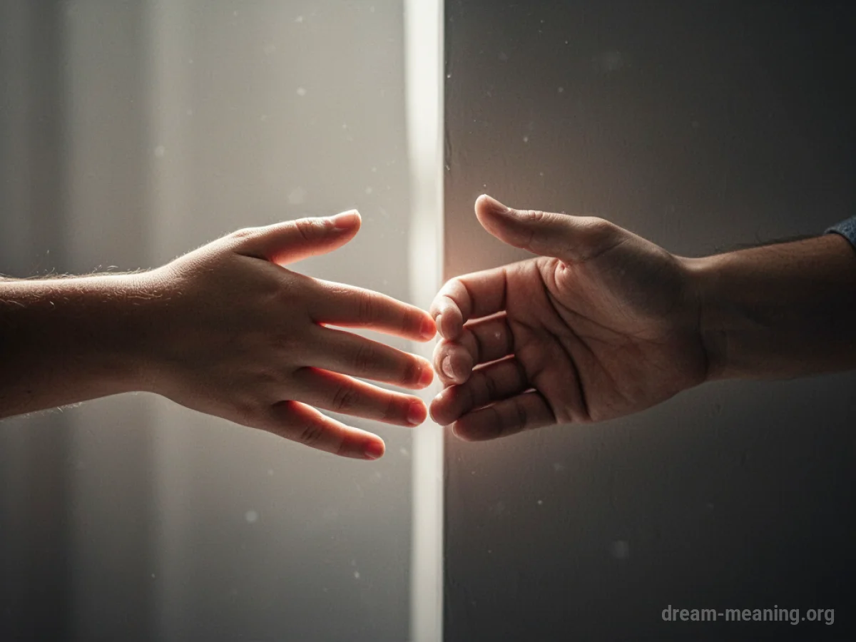 Two hands reaching towards each other, almost touching.