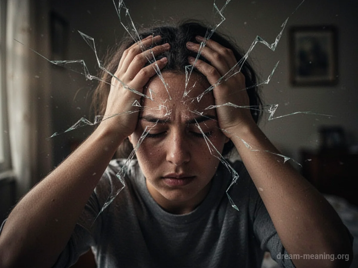 Person holding their head with eyes closed, abstract lines emanating from their forehead.