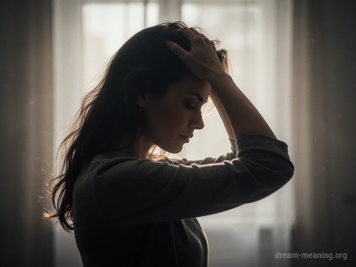 Silhouette of a woman holding her head.