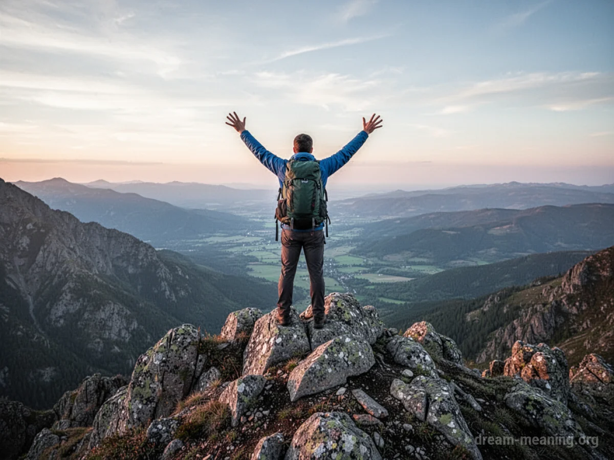 A person silhouetted against the sky on a mountain peak.
