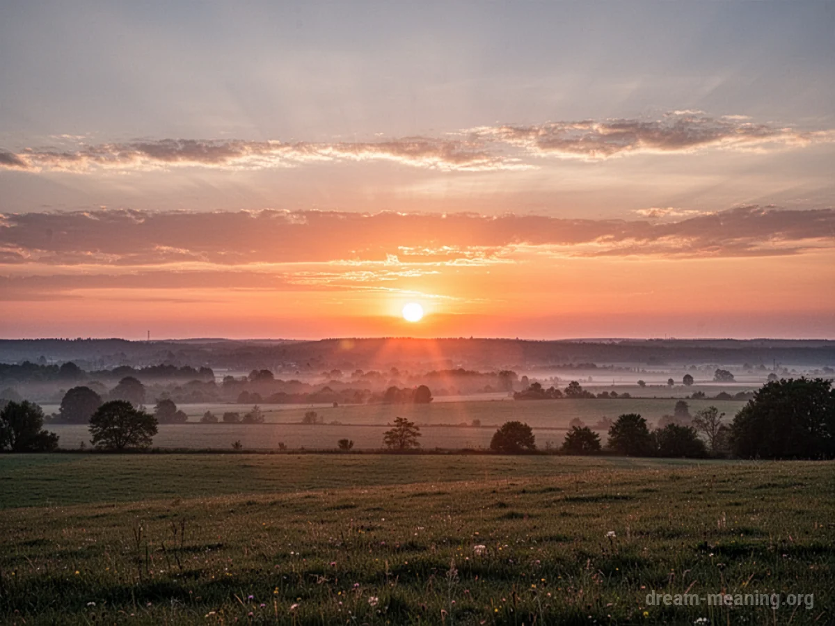 A bright sun rising over a calm horizon.