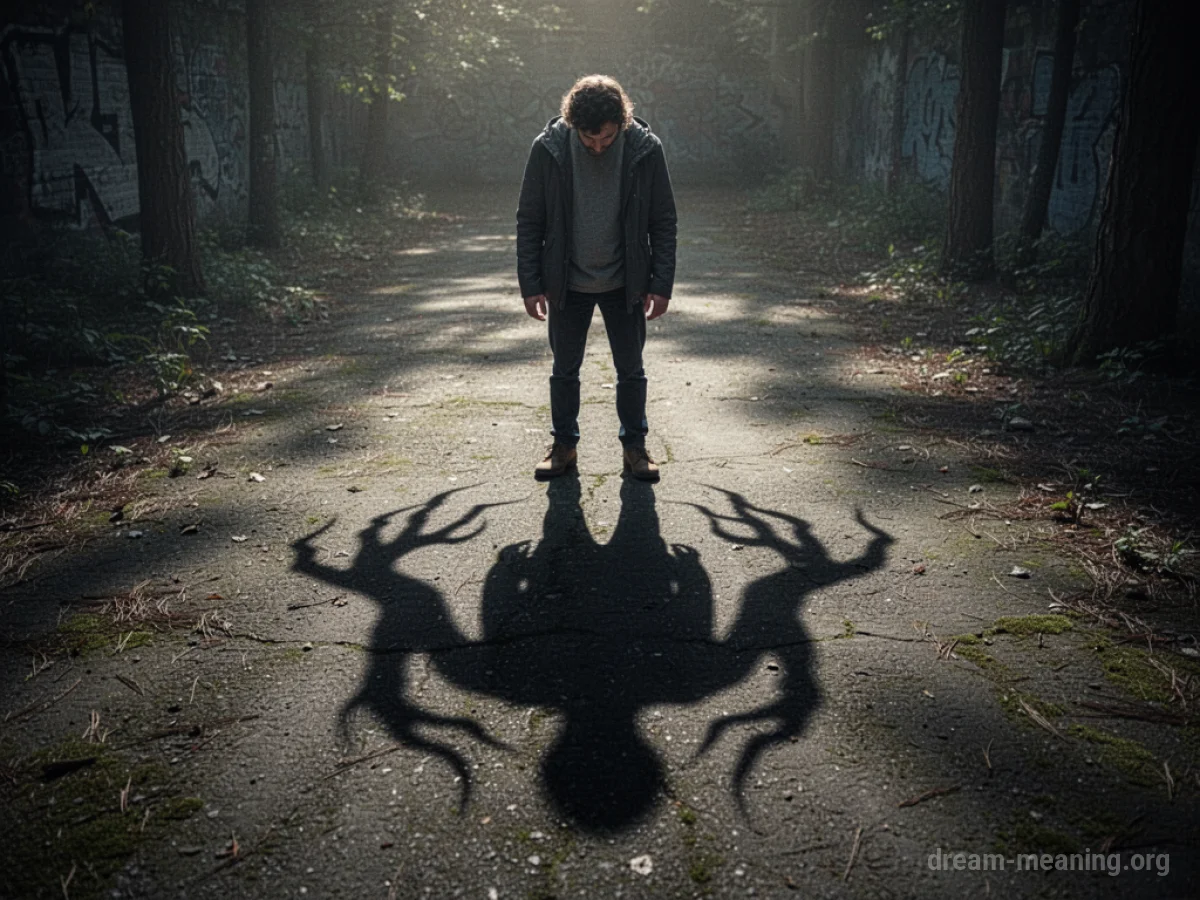 A person's silhouette casting a distorted, dark shadow.