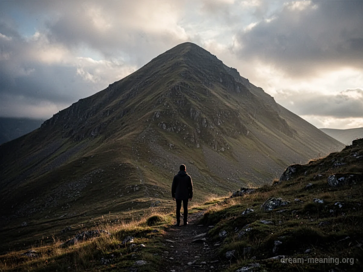 A silhouette of a person attempting to ascend a very steep hill.
