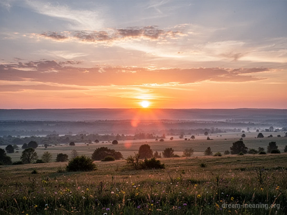 Sun rising over a distant horizon.