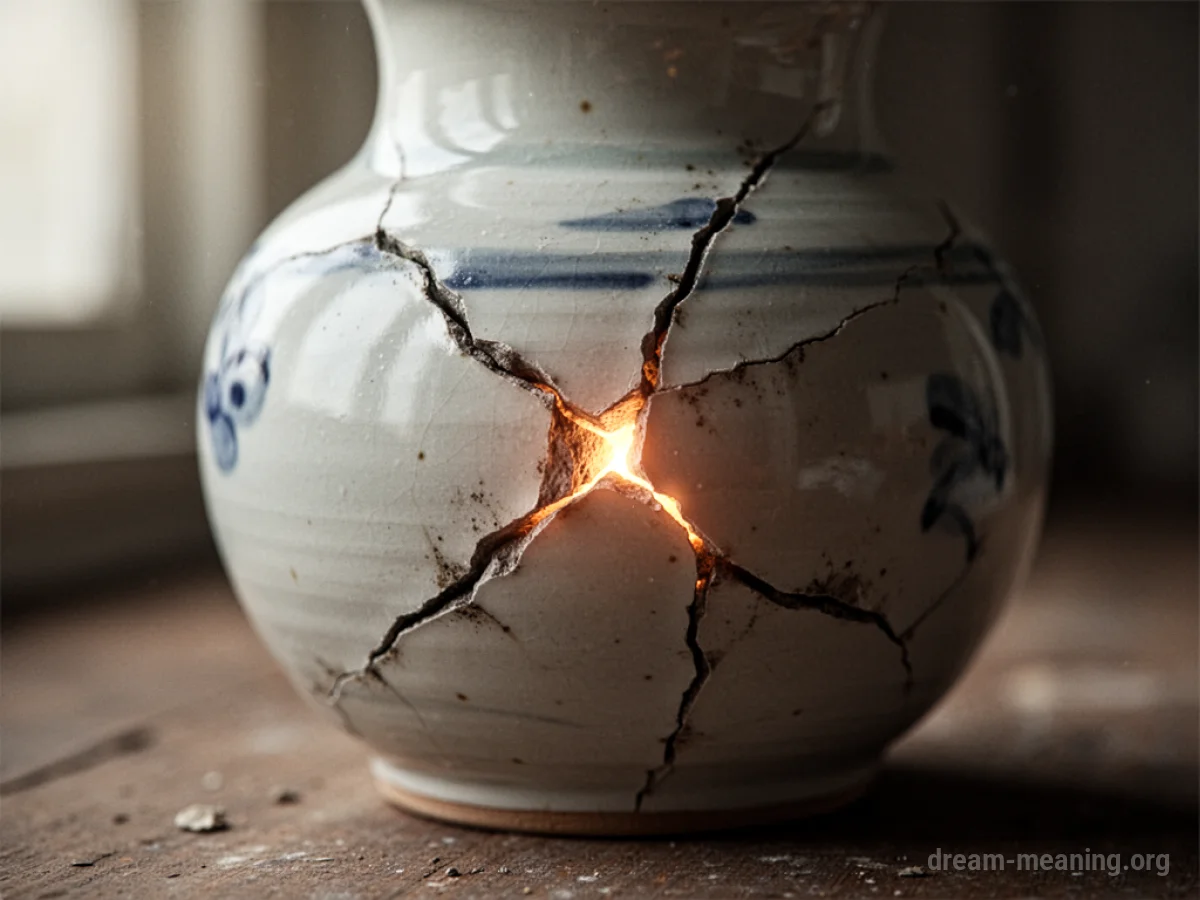 A cracked ceramic bowl with a visible seam where it has been repaired.