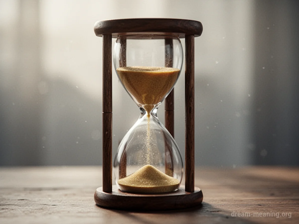 An hourglass with sand flowing downwards.