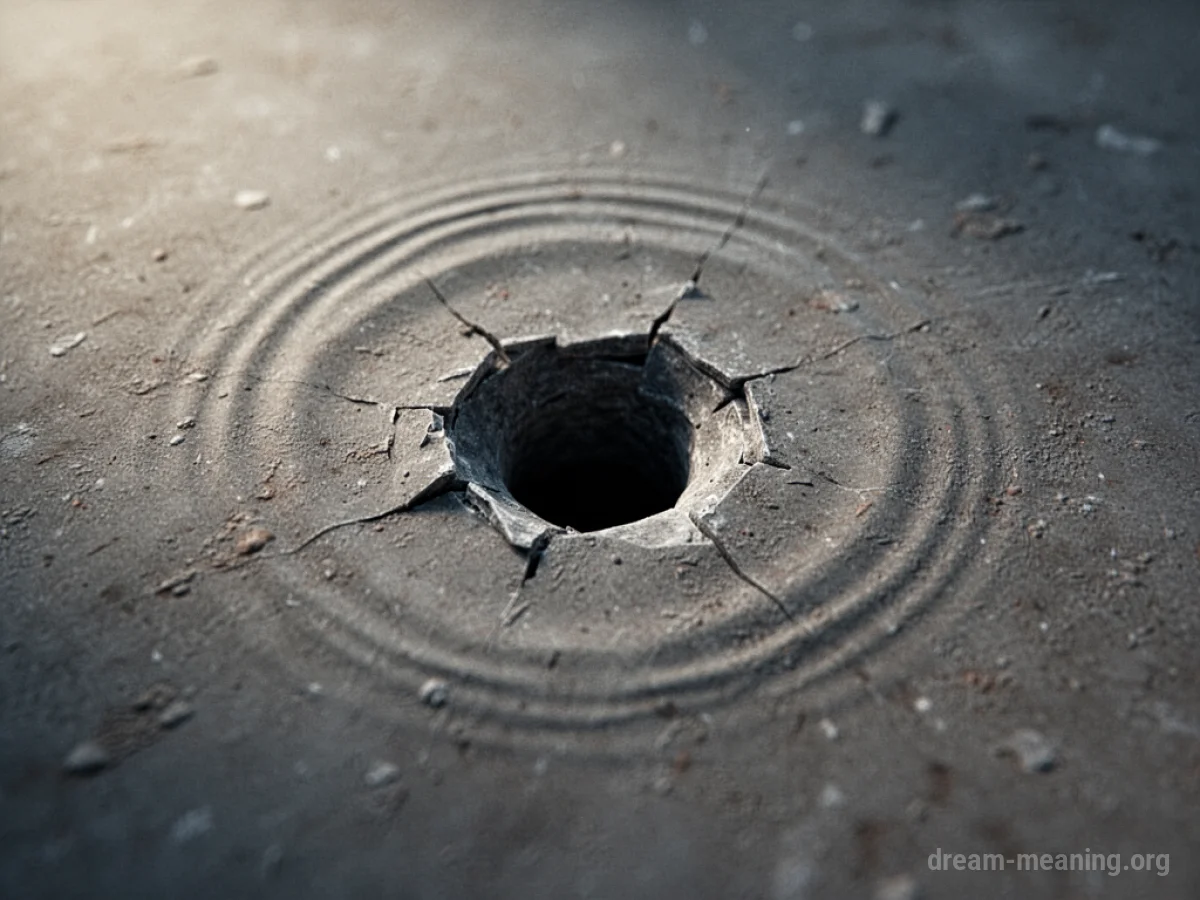 A circular impact mark on a textured surface.